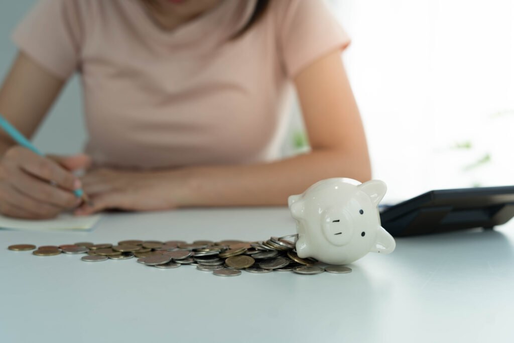 Lady calculating bills and savings